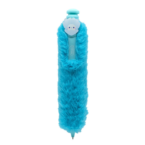 Türkisfarbener Kugelschreiber mit flauschigem Pompon und einer Länge von 28,2 cm