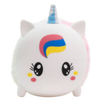 Flauschiger Schlamper-Einhorn Stiftehalter in Pink mit bunten Details und einer Größe von 22 cm