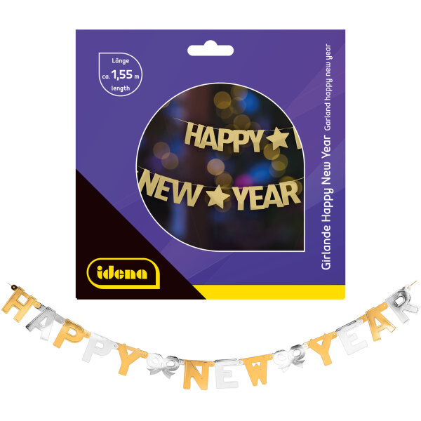 Girlande Happy New Year - gold/silber, 300 cm