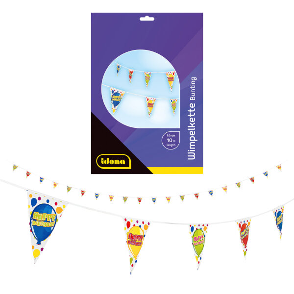 Girlande Happy Birthday - dreieckig, mehrfarbig, 10 m, 20 Wimpel