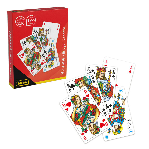 Klassisches Rommé-Spiel mit 2 x 55 Blatt französischem Bild für stundenlangen Spielspaß.