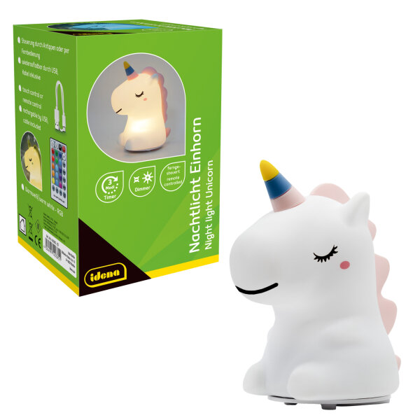 LED Nachtlicht - Einhorn, mit Fernbedienung, weiß, 11cm, USB Lithium Ionen Akku