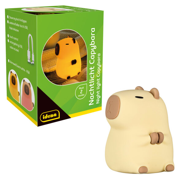 LED Nachtlicht - Capybara, weiß, 14cm, USB Lithium Ionen Akku