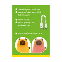 LED Nachtlicht - Capybara, weiß, 14cm, USB Lithium Ionen Akku
