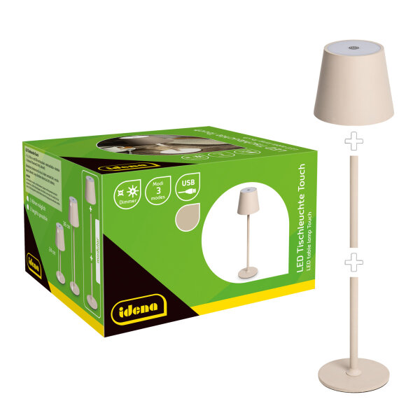 LED Tischleuchte - touch, Akku, USB, beige, 11 x 38 cm, dimmbar, Innen und Außen