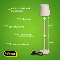 LED Tischleuchte - touch, Akku, USB, beige, 11 x 38 cm, dimmbar, Innen und Außen