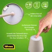LED Tischleuchte - touch, Akku, USB, beige, 11 x 38 cm, dimmbar, Innen und Außen