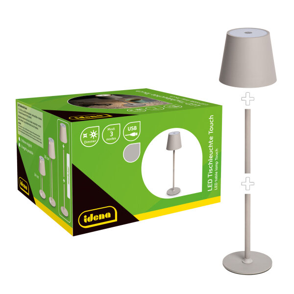 LED Tischleuchte - touch, Akku, USB, grau, 11 x 38 cm, dimmbar, Innen und Außen