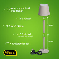 LED Tischleuchte - touch, Akku, USB, grau, 11 x 38 cm, dimmbar, Innen und Außen