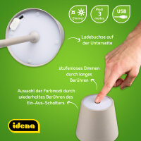 LED Tischleuchte - touch, Akku, USB, grau, 11 x 38 cm, dimmbar, Innen und Außen