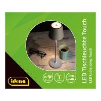 LED Tischleuchte - touch, Akku, USB, grau, 11 x 38 cm, dimmbar, Innen und Außen