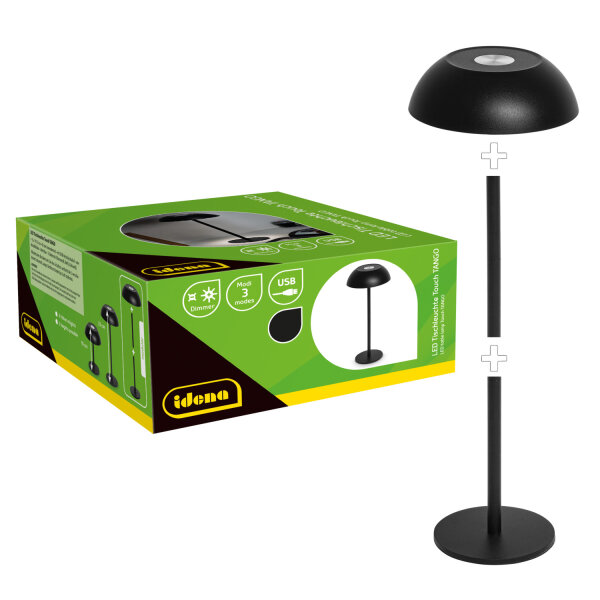 LED Tischleuchte -  touch, Akku, USB, schwarz, 15 x 33 cm, dimmbar, Innen