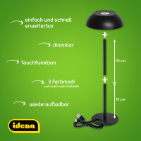 LED Tischleuchte -  touch, Akku, USB, schwarz, 15 x 33 cm, dimmbar, Innen