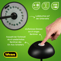 LED Tischleuchte -  touch, Akku, USB, schwarz, 15 x 33 cm, dimmbar, Innen