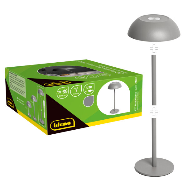 LED Tischleuchte - touch, Akku, USB, grau, 15 x 33 cm, dimmbar, Innen