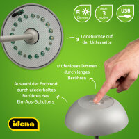 LED Tischleuchte - touch, Akku, USB, grau, 15 x 33 cm, dimmbar, Innen