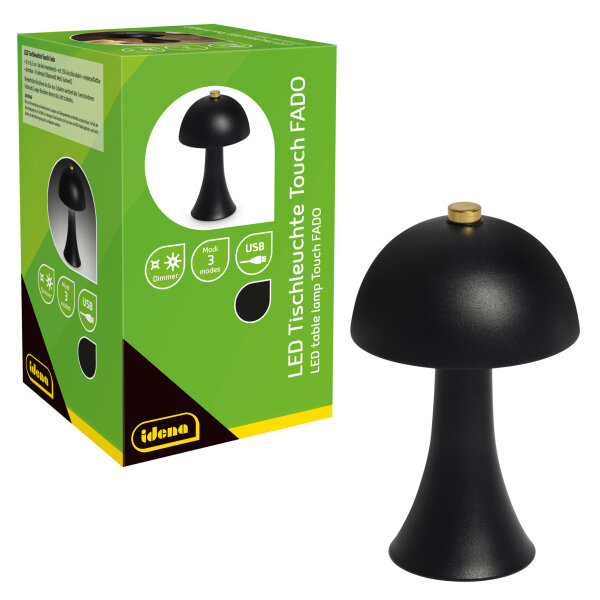 LED Tischleuchte - touch, Pilzform, Akku, USB C, schwarz, 10 x 16,5 cm, dimmbar, Innen