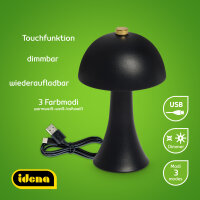 LED Tischleuchte - touch, Pilzform, Akku, USB C, schwarz, 10 x 16,5 cm, dimmbar, Innen
