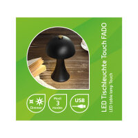 LED Tischleuchte - touch, Pilzform, Akku, USB C, schwarz, 10 x 16,5 cm, dimmbar, Innen
