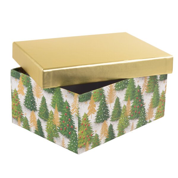 Geschenkbox Tanne - grün/gold, 20 x 15 x 9 cm