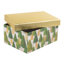 Geschenkbox Tanne - grün/gold, 20 x 15 x 9 cm