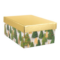 Geschenkbox Tanne - grün/gold, 20 x 15 x 9 cm