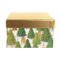 Geschenkbox Tanne - grün/gold, 20 x 15 x 9 cm