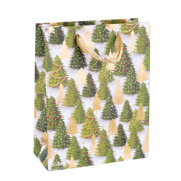 Geschenktasche Tanne - grün/gold, 23 x 18 x 8 cm