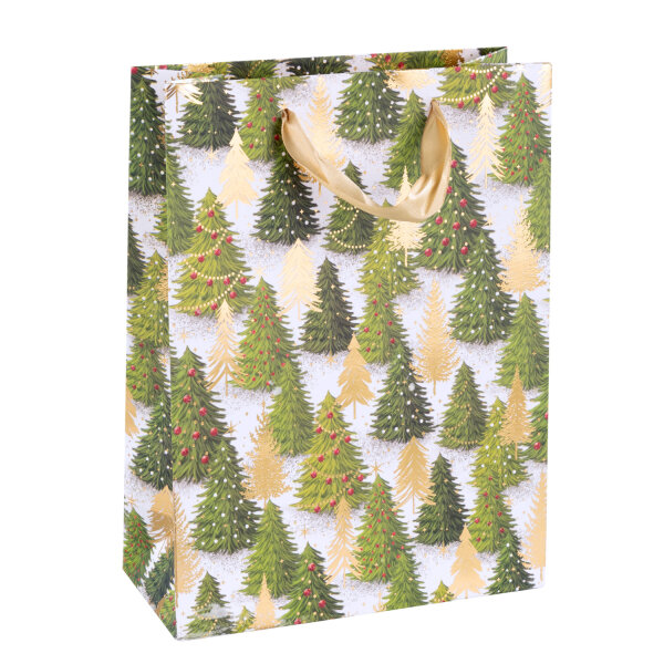 Geschenktasche Tanne - grün/gold, 34,5 x 25 x 8,5 cm