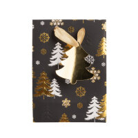 Geschenktasche Tannenbäume - schwarz/gold, 16 x 11,5 x 6 cm