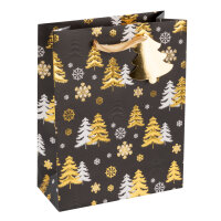 Geschenktasche Tannenbäume - schwarz/gold, 23 x 18 x...