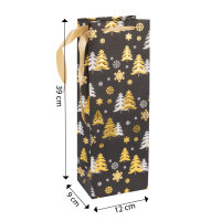 Flaschentasche Tannenbäume - schwarz/gold, 35 x 12,5 x 9 cm