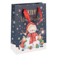 Geschenktasche Schneemann - blau, 34,5 x 25 x 8,5 cm