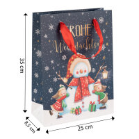 Geschenktasche Schneemann - blau, 34,5 x 25 x 8,5 cm