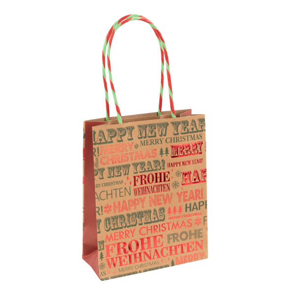 Papiertasche - Schriftzüge Frohe Weihnachten / Happy New Year, 15 x 12 x 5 cm