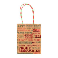 Papiertasche - Schriftzüge Frohe Weihnachten / Happy New Year, 15 x 12 x 5 cm