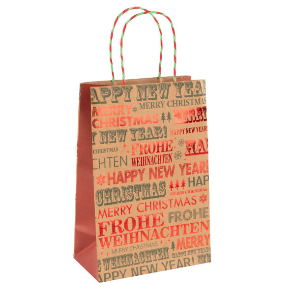 Papiertasche Schriftzüge - Frohe Weihnachten / Happy New Year 27 x 18 x 10 cm