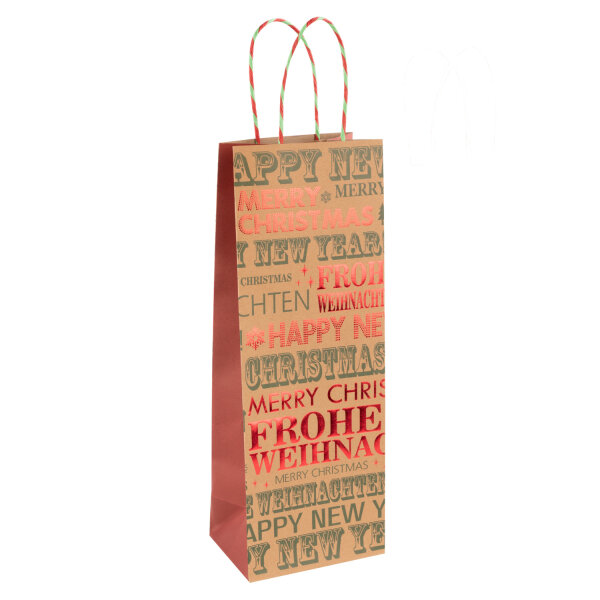 Flaschentasche Schriftzüge - Frohe Weihnachten / Happy New Year, 36 x 12 x 9 cm