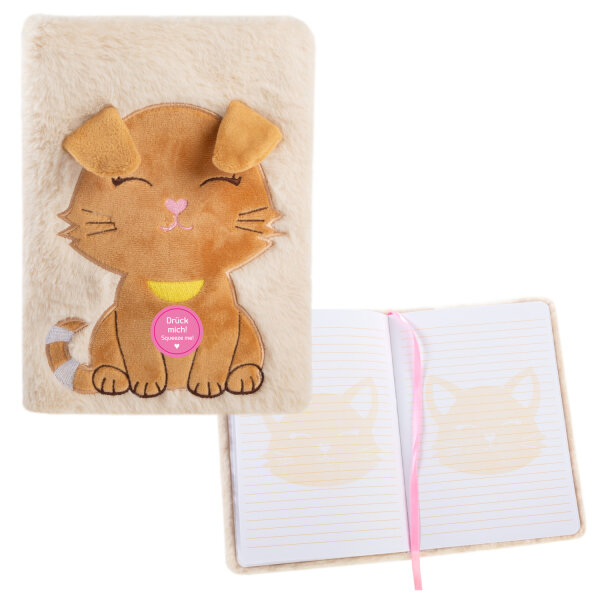Notizbuch mit süßer Fluffy-Katze auf dem Cover, liniert mit 80 Blatt und DIN A5 Format