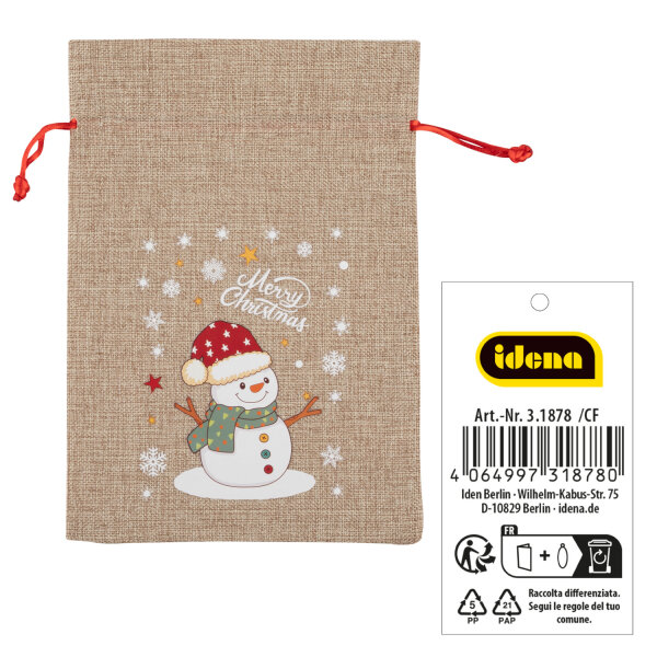 Weihnachtssäckchen Schneemann 15x22cm