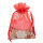 Organzabeutel rot mit Schneeflocken 13x18cm