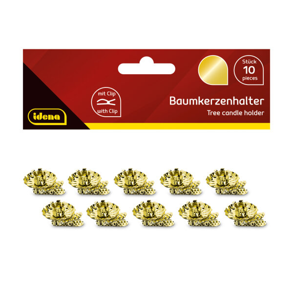 Baumkerzenhalter mit Clip gold 10 Stück