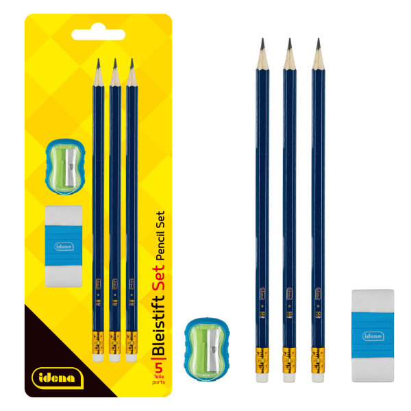 Bleistift Set - mit Anspitzer und Radierer