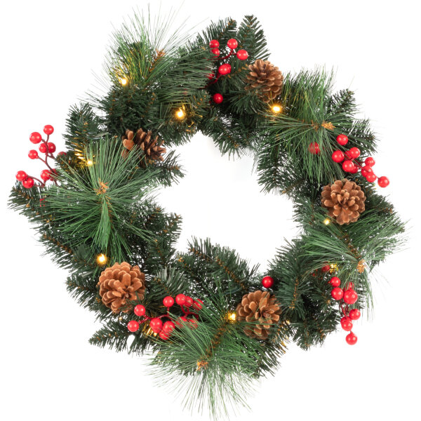 Weihnachtskranz 15 LED - 6h Timer, Ø50cm, batteriebetrieben, warmweiß für Innen