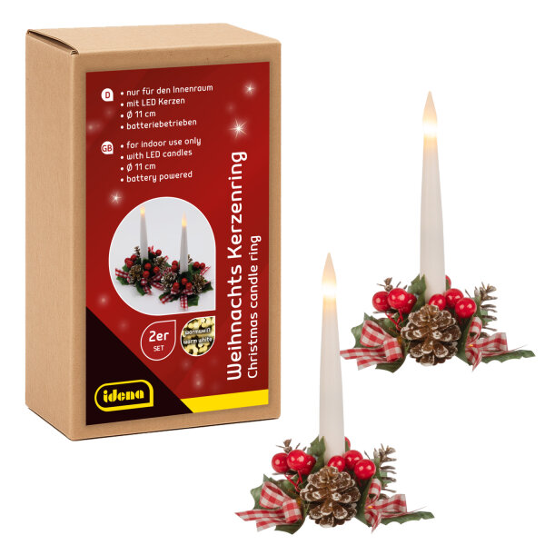 LED Weihnachtskränze - Kerzenringe, Ø15 cm, 2 Stück, batteriebetrieben, für Innen