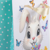 Geschenktasche Ostern - Hase, weiß mit Eiern, 18 x 23 x 8 cm