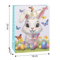 Geschenktasche Ostern - Hase, weiß mit Eiern, 18 x 23 x 8 cm