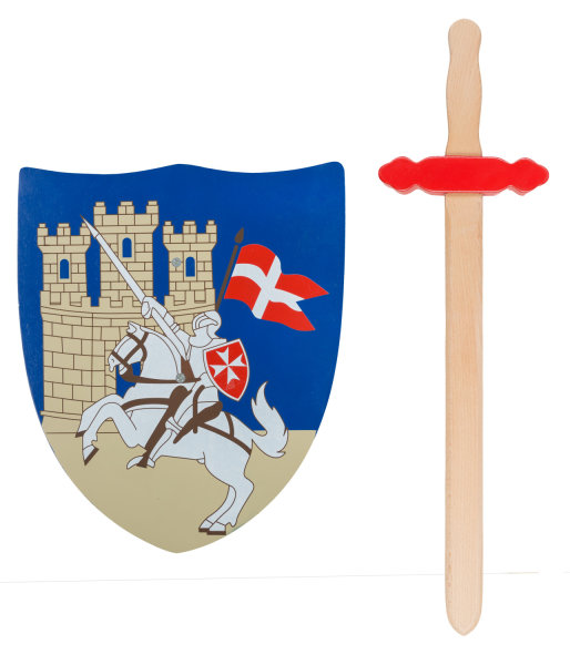 Ritter-Spielset "Kreuzritter", Schwert und Schild, aus Holz