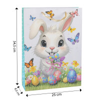 Geschenktasche - Ostern, Hase weiß mit Eiern, 25 x 34,5 x 8,5 cm, 210g/m²