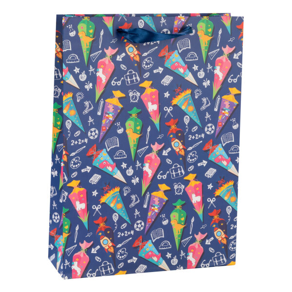 Geschenktasche - Schultüte blau, 25 x 34,5 x 8,5 cm, 210g/m²